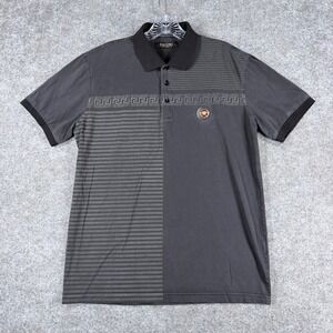 Pavini Mens L Polo Shirt Black Short Sleeve Medusa Greek Key Graphic Cotton